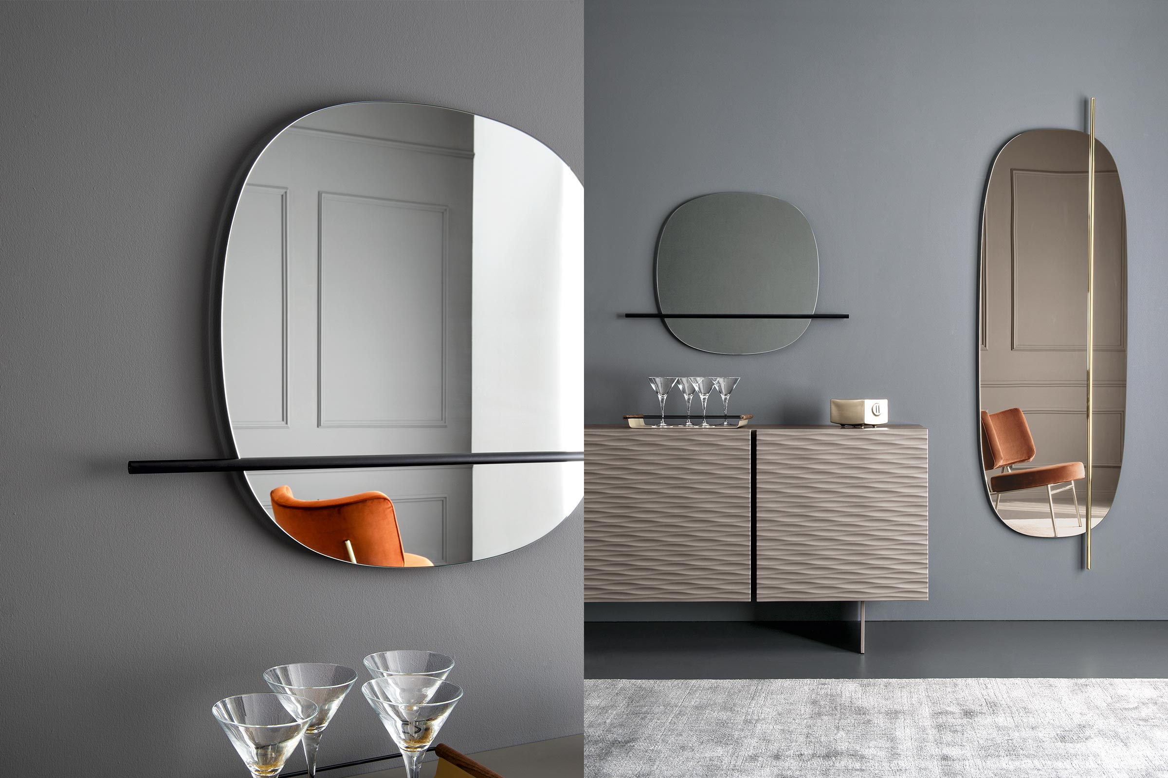 Calligaris vanity Round Mirror Mirror can be fitted horizontally or