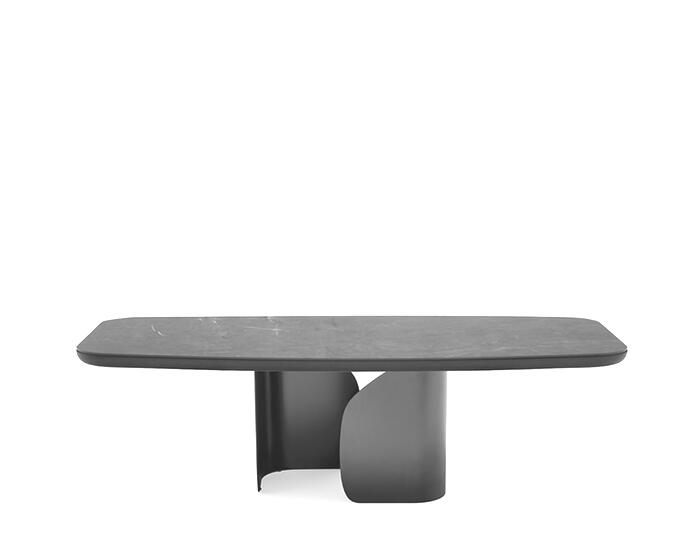 Twins: Table with elliptical top, bevelled undertop and metal