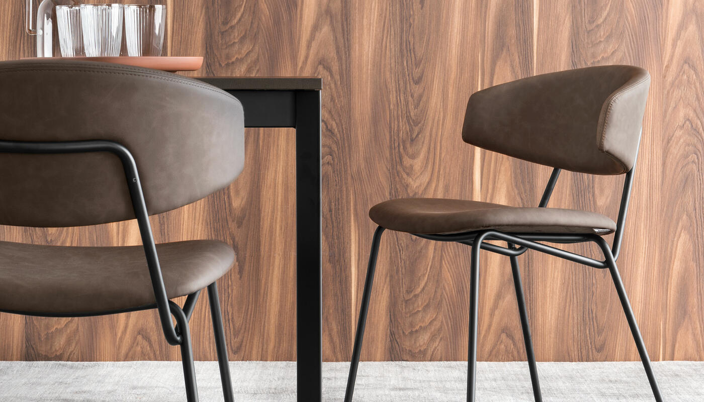 Sophia: Metal frame chair with upholstered seat and back