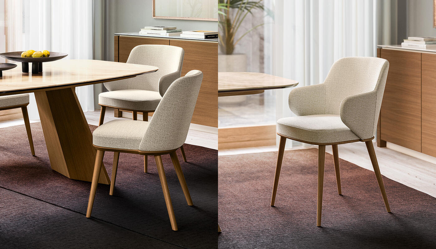 Foyer: Upholstered armchair with wooden base | Calligaris Boca Raton